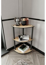 Resim 3 Katlı Dekoratif Köşe Kitaplık Meşe Meşe 