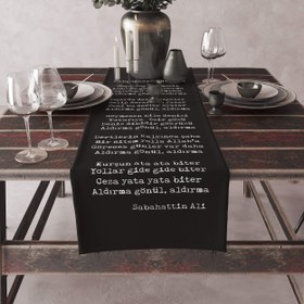 Resim Mapushane Türküsü Siyah - Şiir Runner Örtü - 50 cm x 175 cm 