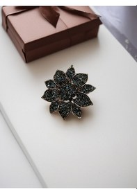 Resim Kristal Taşlı Çiçek Broş Gri 