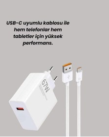 Resim Flzdgnkr Type-c Uyumlu 67w Turbo Hızlı Şarj Aleti Akıllı Koruma Sistemli Şarj Adaptörü 