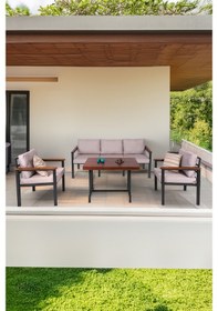 Resim Neokas Bahce Mobilyası, Modern Balkon Mobilyası, Kafe Oturma Takımı, Teras Koltugu, 1+1+3+m Antrasit 