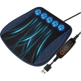 Resim Yuntech01 Navy Mavi Usb Beslemeli Otomobil Koltuk Yastığı - 5 Fanlı Soğutucu, Ice Ipek Dokuma, Üç Hız Ayarı, Ev Ofis Araçlarda Kullanım 