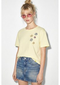 Resim Shade Kadın Pamuk El İşi Çiçek Nakış Detaylı Tasarım T-shirt 1005 60282050 - Tereyağ Çok Renkli L 
