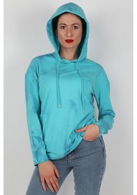 Resim Kadın Kapüşonlu Batik Sweatshirt Turkuaz 