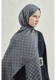 Resim Armine Elegance İpek Pamuk Dama Şal 19 Füme 
