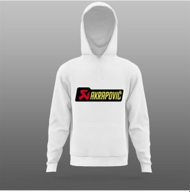 Resim Akrapoviç Logo Baskılı Motosiklet Beyaz Sweatshirt 