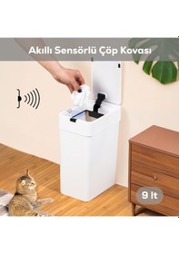 Resim Porsima Me-06 Hareket Sensörlü 9lt Sessiz Banyo Mutfak Çöp Kovası Beyaz 