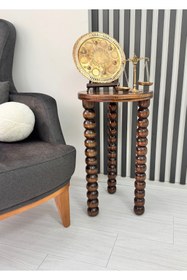 Resim AYLESA Ahşap Tekli Boncuk Ayaklı Yan Sehpa Modern 60cm Ceviz Renk Fiskos Zigon Çiçeklik 