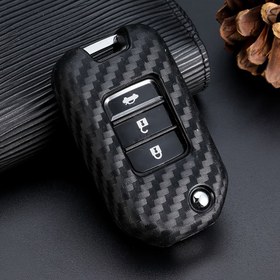 Resim Karbon Fiber Desenli Silikon Araba Uzaktan Kumanda Kılıfı, for Honda CRV/XRV/CR-V/Accord/Civic/HRV/Odyssey için Koruyucu Fob Kabı Tutucu, Dayanıklı Araç Aksesuarı 