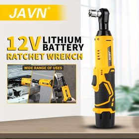 Resim JAVN 12V Kablosuz Elektrikli Cırcir Anahtarı - 45NM Tork (33ft.lbs), 3/8" Sürücü, 2000mAh Lityum Pil, Uzun Ömürlü Sarı Güç Aleti Araba Tamiri ve Ev İşi için, Sağ Açılı Tasarım, Avrupa Fişli (Erkekler İçin Hediye) 