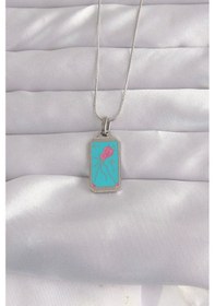 Resim 316l Çelik Gümüş Renk Mavi Mineli Tarot Kolye Çok Renkli 
