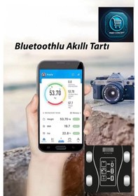 Resim Dijital Baskül Yağ Su Kas Vücut Kitle Endeksi Kilo Ölçer Tartı Siyah 