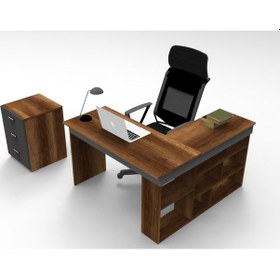 Resim Robinhome Robin Home Boston Kitaplık Raflı L Ofis Çalışma Masası Ve Keson E 