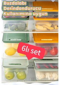 Resim Buzdolabı Saklama Kabı 6'lı Set 2 2,5-3,8-5 Lt Renkli Kiltli Ka 