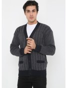 Resim Baba Lacivert Kareli Düğmeli Büyük Beden Hırka Lacivert 