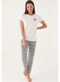 Resim Pierre Cardin 8785 Pamuk Kısa Kol Kadın Pijama Takımı Krem 