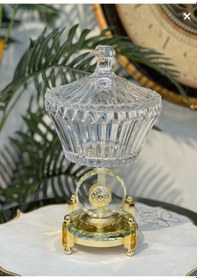 Resim Elta Collection Ultra Lüks Kristal Kapaklı Salata Kasesi Şekerlik Gold Detaylı Büyük Kristal Kase Gold 