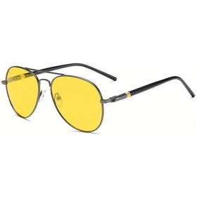 Resim Oldfriend Moda Gözlük Unisex Klasik Kare Polarize Cam Ultra Hafif Metal Çerçeve Sürüş Gözlüğü Sarı Açık Füme 
