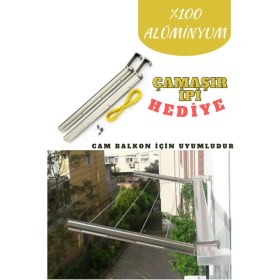 Resim Alüminyum Paslanmaz Kare Balkon Çamaşır Askısı ve Kurutmalık Seti, Gri 