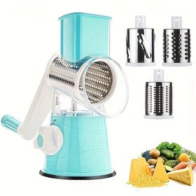 Resim 1 Set Çok Fonksiyonlu 3'ü 1 Arada El Plastik Masaüstü Davul Peynir Rendesi, Sebze Dilimleyici ve Meyve Dilimleyici, Gıda ile Temas İçeren, Patates, Sebze, Kolay Mutfak Hazırlığı İçin 