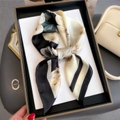 Resim Şık 27,5 İnç Kadın Saten Eşarp - Yumuşak Hafif %100 Polyester, Siyah Beyaz Çizgili Desenli, Günlük Kullanım ve Saç Şekillendirme için Çok Yönlü Moda Aksesuarı 