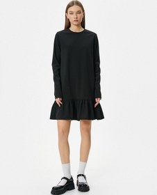 Resim Koton Mini Elbise Uzun Kollu Yuvarlak Yaka Etek Ucu Fırfırlı Siyah 4sal80041ık 4SAL80041IK999 Siyah 