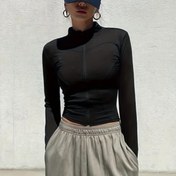 Resim Kadınlar için İnceltici Fermuarlı Atletik Ceket - Hızlı Kuruyan, Yüksek Esneklikte Polyester & Elastan Karışımı, Başparmak Delikli Koşu & Fitness Yoga Montu, Makinede Yıkanabilir - Şık Gri, Egzersiz Aksesuarları 