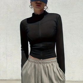 Resim Kadınlar için İnceltici Fermuarlı Atletik Ceket - Hızlı Kuruyan, Yüksek Esneklikte Polyester & Elastan Karışımı, Başparmak Delikli Koşu & Fitness Yoga Montu, Makinede Yıkanabilir - Şık Gri, Egzersiz Aksesuarları 