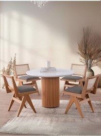 Resim Miles İskandinav Natural Ahşap Bohem Masa Sandalye Takımı 100x100 Meşe - Beyaz 