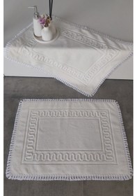 Resim 2'li Püsküllü Ayak Havlusu-%100 Pamuk-50x70 Cm Ekru 