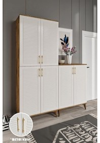 Resim Panjurlu Metal Kulp Pnj6190 Ayakkabılık 6 Kapaklı Mutfak Dolabı Balkon Dolabı Kiler Banyo Dolabı Çok Amaçlı Dolap Ekru Ceviz 