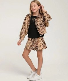 Resim Kız Çocuk Leopar Desenli Şort Etek-15593 Kahverengi 