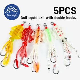 Resim 5'li Elde Montaj Edilen Biyoluminesan Ahtapot Yumuşak Yemler Çift Kancalı | Çeşitli Renkler, Silikon ve Karbon Çelik, Tuzlu Su ve Tatlı Su için Uygun 