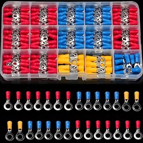 Resim 102 Parça Elektrikli Sıkma Terminal Seti - Yalıtımlı Halkalar, Çatallar, Kürekler ve Diz Çöpü Bağlantı Elemanları ile Çok Yönlü Tel & Kablo Bağlantı Kiti, Otomotiv & Deniz Kullanımı İçin - Pil Gerektirmez, Otomotiv Kablolama Kiti|Düzenli Terminal Kiti|Dayanıklı Yalıtımlı Malzeme, Elektrikli Bağlantı Kiti 