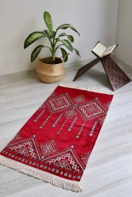 Resim Kilim Desenli Astarlı Lüks Seccade S1020 Krımızı Kırmızı 