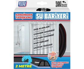 Resim Boss Tape Duş, Kapı Eşiği, Mutfak Tezgahı Etrafı Su Kesici Bariyer Siyah - 2 Metre 
