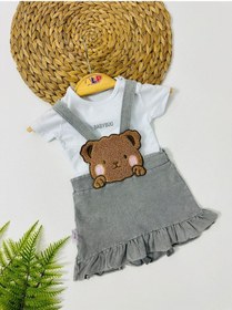Resim Alpbebe Bear 2 Parça Salopet Ve Badi Set - Gri Gri 