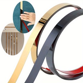 Resim Titanyum Altın Paslanmaz Çelik Dekoratif Kalıplama Şeridi, 2.44m Uzunluk, 15mm/25mm Genişlik, Siyah Ayna Bitirme Tavan Arka Planı Duvar Tutkal Panel Kalıplama Ev Dekoru için 