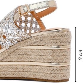 Resim Derimod Kadın Altın Örgü Bilekten Tokalı Dolgu Topuklu Espadril Sandalet 25SFE451729 