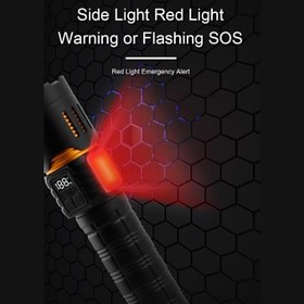 Resim Jouis El Feneri Ultra Güçlü LED El Feneri - Teleskobik Zoomlu, Dijital Şarj Göstergeli, 8 Aydınlatma Modlu, USB-C Şarj Profesyonel Kamp ve Acil Durum Feneri (Side Light + SOS Modu) (YÜKSEK PARLAKLIK) 