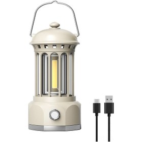 Resim Mufunye Usb Şarjlı Cob Işık Kamp Feneri - Vintage Tipi Çadır Işığı, 250lm, Dış Mekan Aktivite İçin, Beyaz 101x211mm Beyaz 