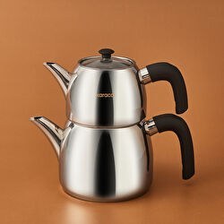 Resim New Galya Buhar Kapaklı İndüksiyon Tabanlı Midi Çaydanlık Takımı 1,1L & 2,1L 