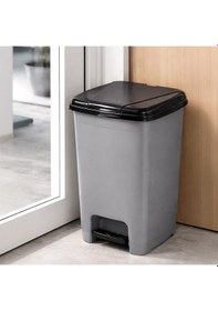 Resim Porsima 0122 Pedallı Metalize Banyo Mutfak Çöp Kovası Siyah Kapaklı Slim Pedallı Çöp Kovası 40 Litre Siyah 