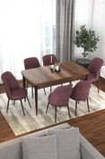 Resim Canisa Concept Via Serisi 80x132 Açılabilir Mutfak Masası Takımı Barok Desen Masa 6 Gül Kurusu Sandalye 