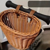 Resim İki Kulplu, Yapay Dokuma Scooter, Bebek Arabası ve Bisikletler için Depolama Sepeti - El Yapımı Organizatör 