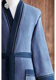 Resim Özdilek Oregon Maskülen Nakışlı Denim Kimono Bornoz L - Lacivert Lacivert 