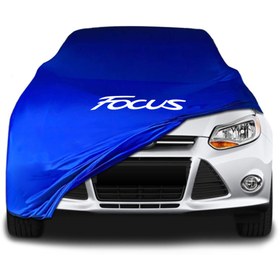 Resim ULTRASHOP Ford Focus Sedan (2010 - 2018) Mavi Kumaş Araba Brandası Logolu Penye Branda Oto Branda 
