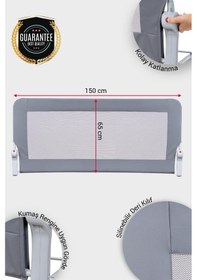 Resim Premium 150x65 Cm Deri Kılıflı Yatak Bariyeri, Katlanır Yatak Korkuluğu, Gri 