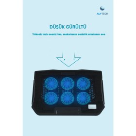 Resim Alytech 6 Fanlı Sessiz Laptop Soğutucu Ayarlanabilir Rüzgar Hızı, Ergonomik Tasarım, Çift USB Girişli 17.3'' Uyumlu Stand 