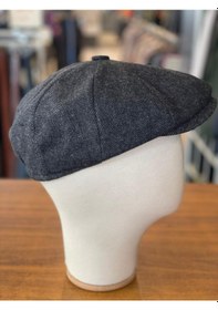Resim Hamze Peaky Blinders Tarz İngiliz Model Balıksırtı Desen Kaşe Kumaş Kasket Şapka Siyah 